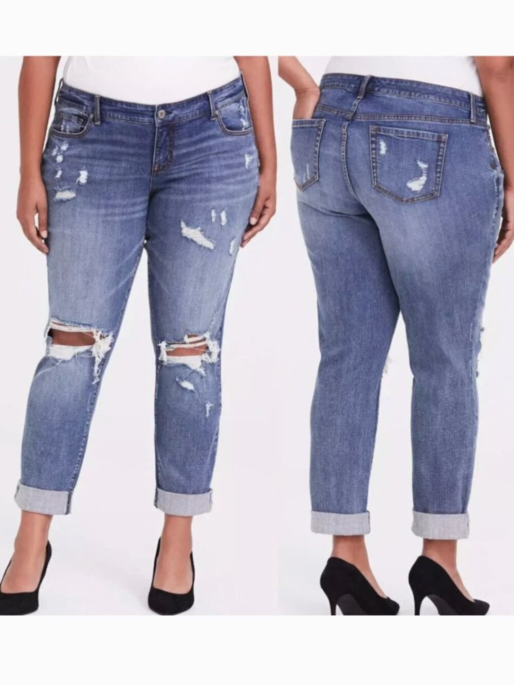 NEW NWT TORRID Plus Size Boyfriend Jean Vintage Stretch Medium Wash Cuffed Rips